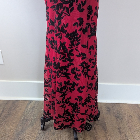 Vintage‎ Y2K City Triangles Whimsigoth Red Burnout Mesh Floral Evening Gown - Picture 4 of 16